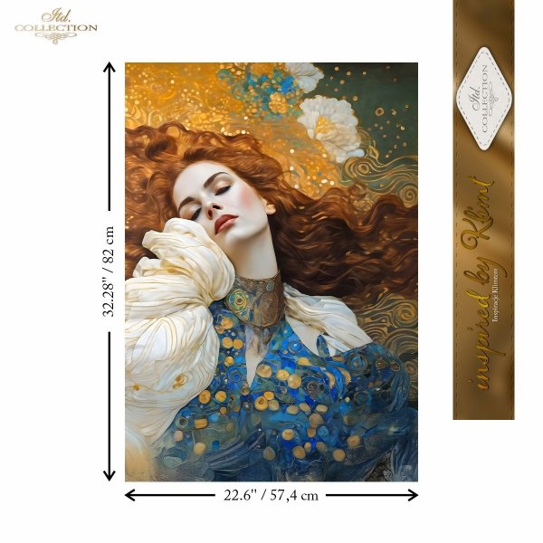 Papier decoupage morwowy FPA1011, Seria Inspired by Klimt, kobiety, zloto, dekoracyjne wzory, kamienie szlachetne, mozaiki, motywy secesyjne * Mulberry decoupage paper FPA1012, women, gold, decorative patterns, gemstones, mosaics, Art Nouveau motifs