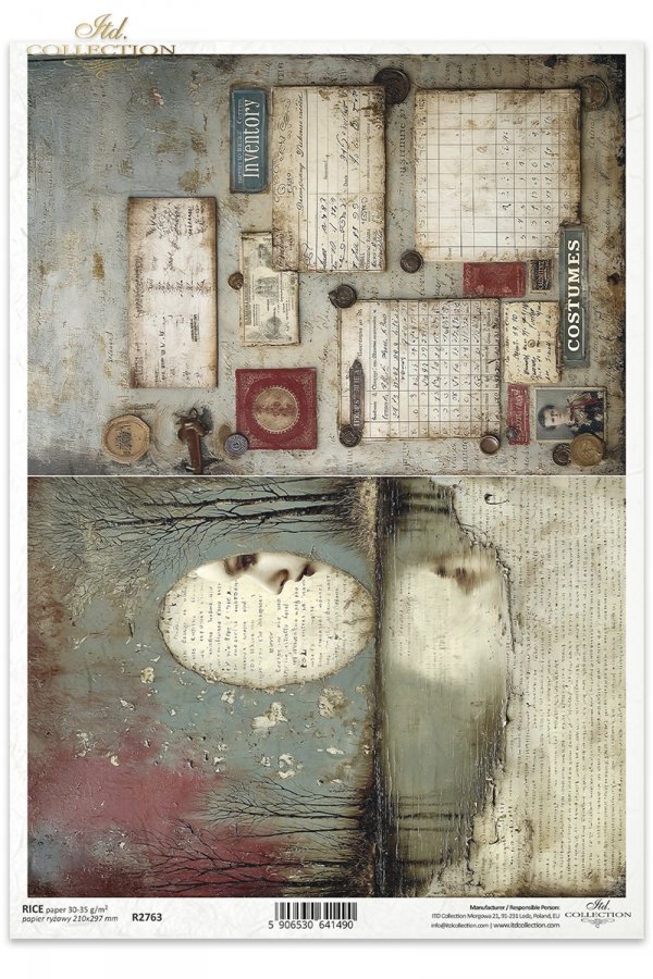 profil kobiety, lustro, jezioro, odbicie, zimowe drzewa, kaligrafia, sepia, surrealizm, melancholia, vintage, tekstura, tablica pamiątkowa, inwentarz, kostiumy, stare bilety, kalendarz, pieczęcie lakowe, guziki, ephemera, vintage, dokumenty, teatr