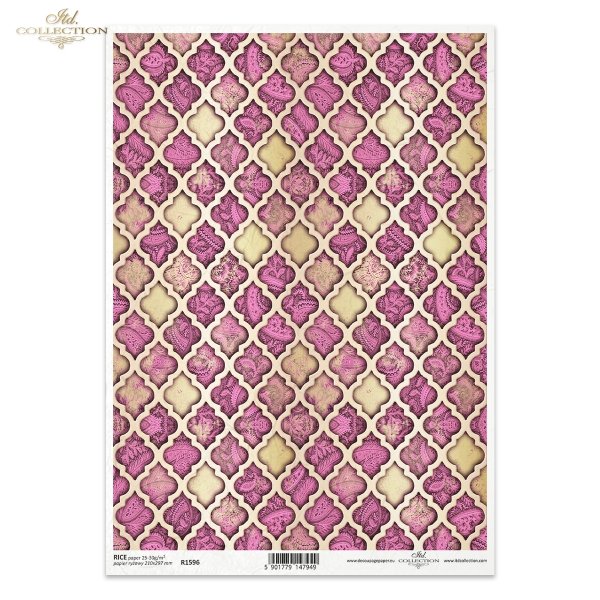 Marokańska mozaika, marokańska koniczyna, mozaika orientalna, róż i złoto, różowy, motyw uniwersalny,  tapeta, wzór tapetowy, Moroccan clover, Moroccan mosaic collection, oriental mosaic, pink and gold, universal theme