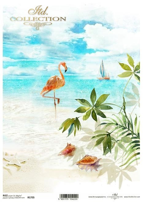 Wakacje, żaglówka, łódka, plaża, morze, palma, pelikan, muszle...