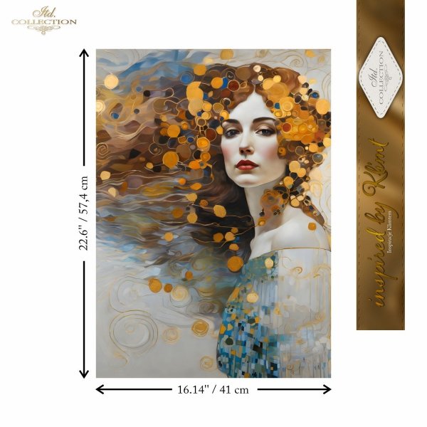 Papier decoupage morwowy FPA2002, Seria Inspired by Klimt, kobiety, zloto, dekoracyjne wzory, kamienie szlachetne, mozaiki, motywy secesyjne * Mulberry decoupage paper FPA2002, women, gold, decorative patterns, gemstones, mosaics, Art Nouveau motifs