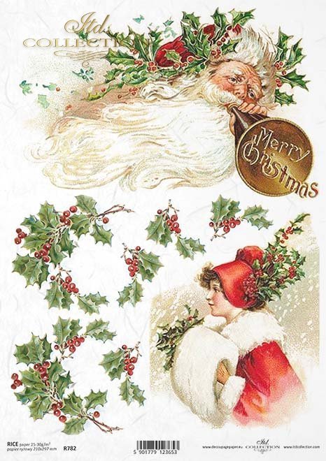 Mikołaj, Broda Mikołaja, pomocnica Mikołaja, Śnieżynka, dekoracje świąteczne, vintage, retro, kobieta, kobiety, klimat świąt Bożego Narodzenia, Boże narodzenie, wesołych świąt, ostrokrzew, R782, Santa Claus, Santa's beard, Santa's helper, Snowflake, Chr