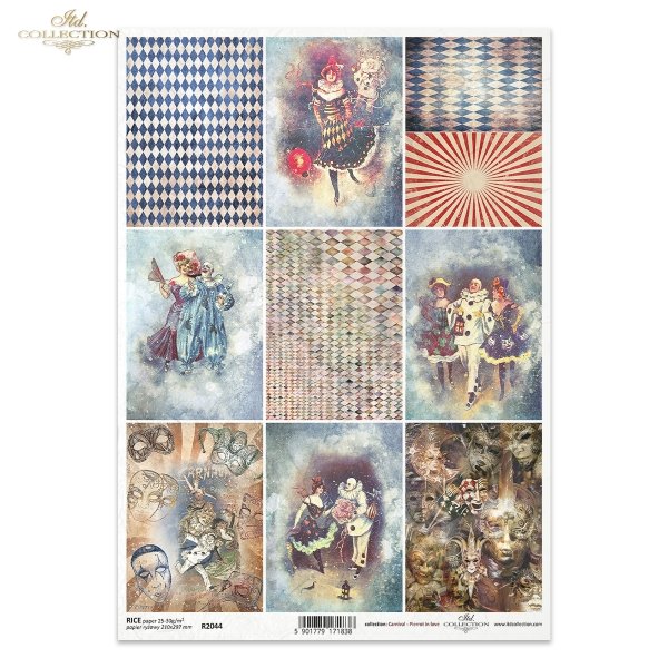 Seria Carnival - Pierrot in love, Karnawał, zakochany Pierrot, maska, maski weneckie, karnawał, karuzela, Pierrot, Pierrot, Kolombina, tła Vintage, cyrk, karuzela, zabawa, romby, tło harlequin, miniatury, miniatura, mask, Venetian masks, carnival, carouse