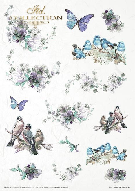 Zestaw kreatywny na papierze ryżowym - Lato w kolorze niebieskim * Creative set on rice paper - Summertime in blue