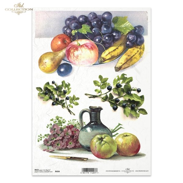 still life: grapes, bananas, apples, pears, berries