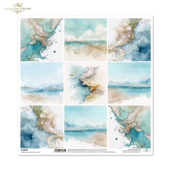 Abstrakcja, marmur, złote żyłki, morze, plaża, wybrzeże, horyzont, pejzaż, akwarela*abstraction, marble, gold veins, sea, beach, coast, horizon, landscape, watercolora