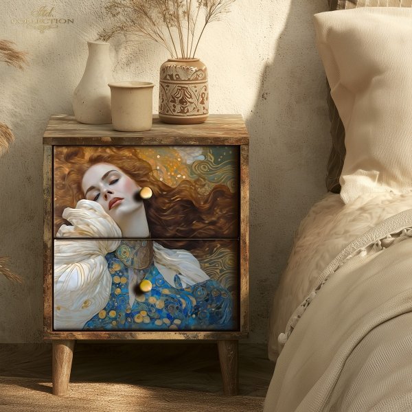 Papier decoupage morwowy FPA2011, Seria Inspired by Klimt, kobiety, zloto, dekoracyjne wzory, kamienie szlachetne, mozaiki, motywy secesyjne * Mulberry decoupage paper FPA2012, women, gold, decorative patterns, gemstones, mosaics, Art Nouveau motifs *Pape