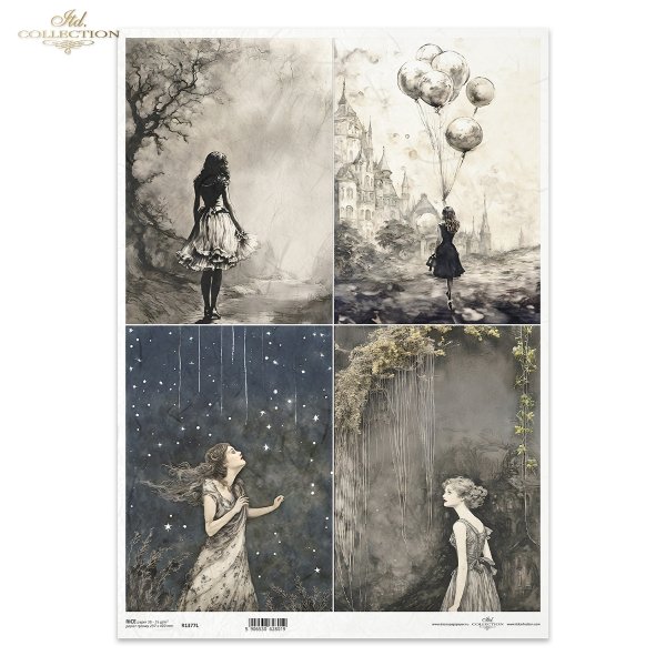 Lost in a Fairy Tale, Black &amp; White, Czarny &amp; Biały, marzenia senne, wyobraźnia, magia, niepewność, dziewczyna, tajemnica, sen, spadające gwiazdy, droga w nieznane, pnącza, zamek, daydreams, imagination, magic