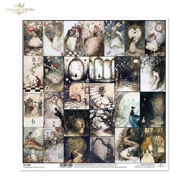 Czary Alicji, Królowa Kier, Biały Królik, flaming, lustra, dżdżownica, schody, karty, mroczny, krajobraz*Alice's Witchcraft, Queen of Hearts, White Rabbit, flamingo, mirrors, earthworm, staircase, cards, dark, landscape
