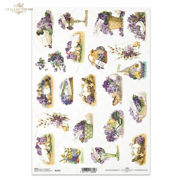 retro, vintage, Wielkanoc, wiosenne kwiaty, fiołek, fiołki, wielkanocne kurczaki, kurczaczki, pisklaki, kura, kury, koszyczki, koszyki, bazie wielkanocne, easter, spring flowers, violets, easter chickens, chicks, hens