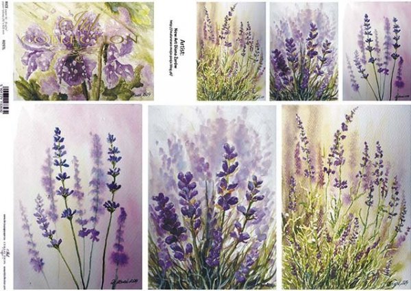 Papier Decoupagepapier zeitgenössische Malerei, Lavendel, Blumen*Бумага Декупаж современной живописи, лаванда, цветы*Papel Decoupage contemporáneos pintura, lavanda, flores