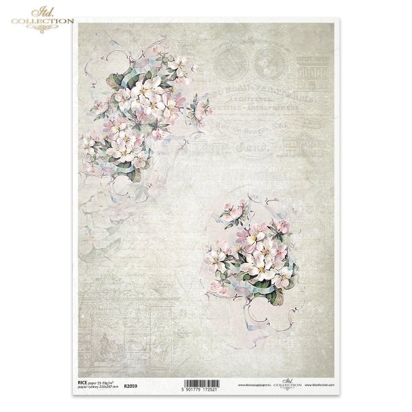 Kwiatowa Poczta, w bieli, kwiaty owocowe, kwitnące gałęzie, ogród, lato, kolaż, napisy, retro tło, Flower Post, in white, fruit flowers, flowering branches, garden, summer, collage, lettering, retro background, Blumenpost, in weiß