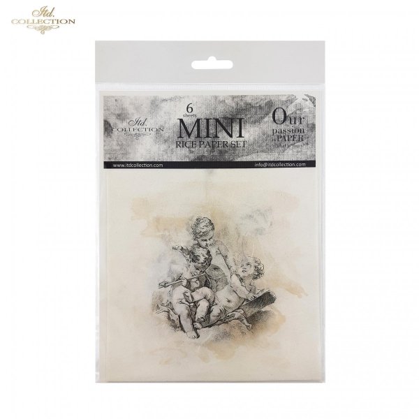 Zestaw papierów ryżowych ITD - RSM010 * Pierr Alexandr Aveline - Amor, Amorki, Aniol, Aniolek, Cherubinek, Kupidyn, Putto, akwarelowe tla, Rokokowy cherubinek, Barokowy Kupidyn
