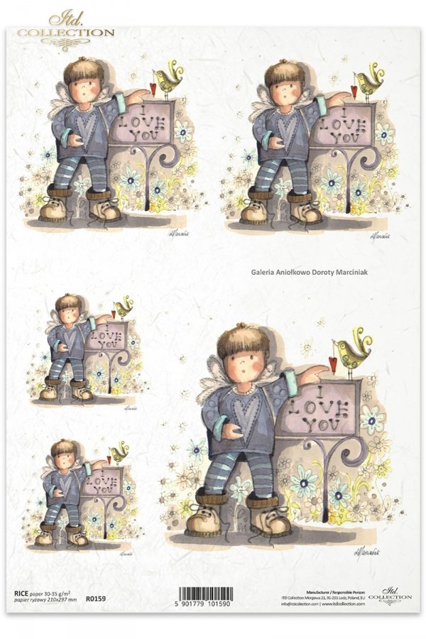 aniołek, aniołki, napis I LOVE YOU; grafika współczesna, Dorota Marciniak, R159, angel and the words I LOVE YOU, contemporary graphics
