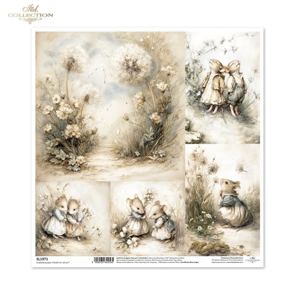 Myszki, sielanka, akwarela, retro, las, natura*Mice, idyll, watercolour, retro, forest, nature*Mäuse, Idylle, Aquarell, Retro, Wald, Natur*Ratones, idilio, acuarela, retro, bosque, naturaleza