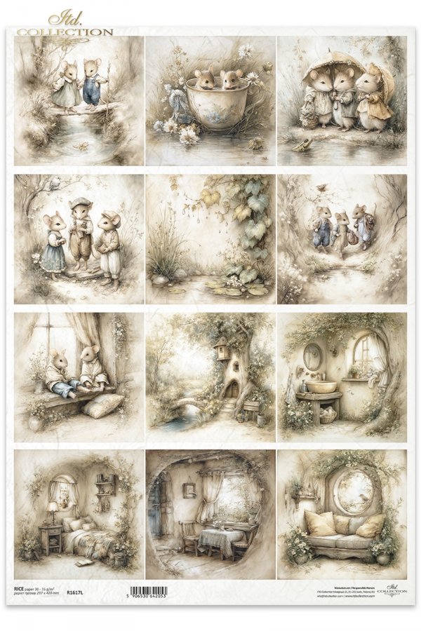 Myszki, sielanka, akwarela, retro, las, natura*Mice, idyll, watercolour, retro, forest, nature*Mäuse, Idylle, Aquarell, Retro, Wald, Natur*Ratones, idilio, acuarela, retro, bosque, naturaleza