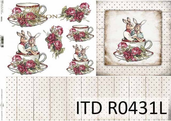 Wielkanoc, Vintage, zające w filiżance, deski, kwiaty, róże*Easter, Vintage, bunnies in a cup, boards, flowers, roses