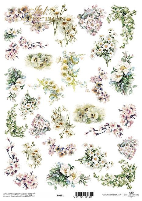 Seria Flower Post - White, Kwiatowa Poczta w bieli, kwiaty owocowe, konwalia, rumianek*fruity flowers, lily of the valley, camomile*fruchtige Blumen, Maiglöckchen, Kamille*flores afrutadas, lirio de los valles, manzanilla