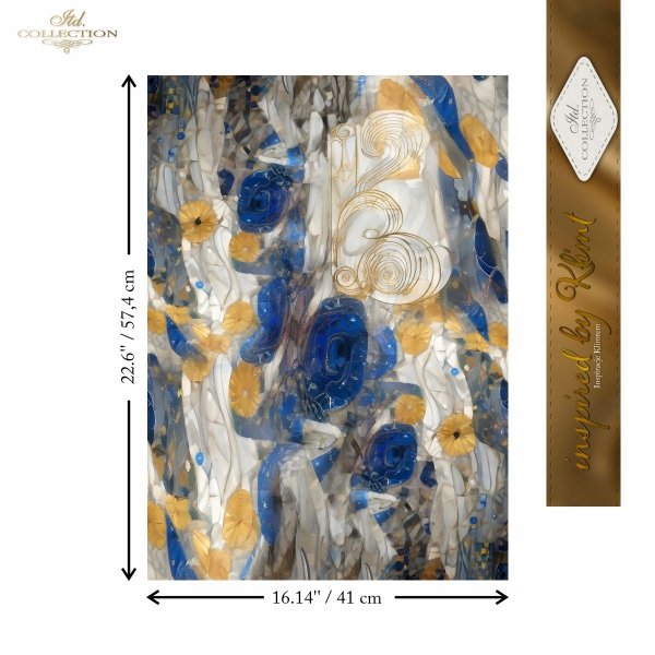 Papier decoupage morwowy FPA2006,  Seria Inspired by Klimt, zloto, dekoracyjne wzory, kamienie szlachetne, mozaiki, motywy secesyjne *  Mulberry decoupage paper FPA2003,  gold, decorative patterns, gemstones, mosaics, Art Nouveau motifs * Papel de decoupa