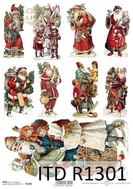 Papier decoupage świąteczny-Mikołaje*Paper Christmas-Santa Claus*Papel de Navidad-Santa Claus*Бумага Рождество-Санта-Клаус*Papier Weihnachten-Weihnachtsmann