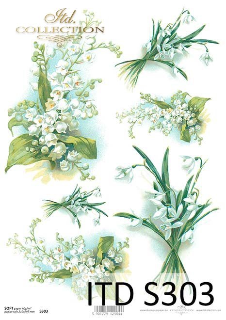 Papier decoupage Konwalie, Przebiśniegi*Lilies of the valley decoupage paper, Snowdrops