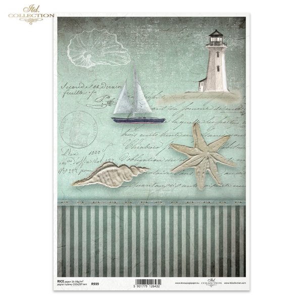 motywy marynistyczne, lato, wakacje, latarnia morska, żaglówka, łódka, muszla, rozgwiazda, list, pocztówka, paski, R939, maritime theme, summer, holiday, lighthouse, sailboat, boat, shell, starfish, letter, postcard, stripes, maritimes Thema, Sommer, Urla