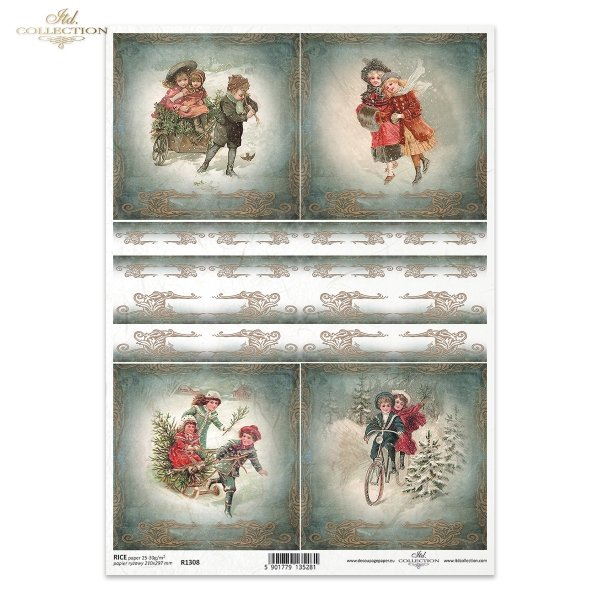 vintage, retro, Boże Narodzenie, zima, dzieci, śnieg, koronka, koronki, ornamenty, dekory, ramka, ramki ozdobne, choinka, choinki, sanki, rower, Christmas, winter, children, snow, lace, ornaments, decors, frame