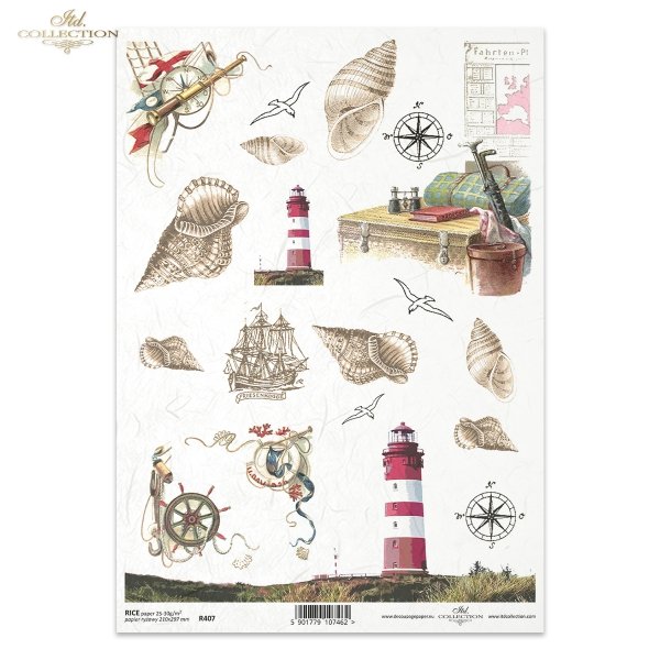 shell, shells, seashell, seashells, lighthouse, sea, wind rose, steering wheel, sailing ship, travel, holiday, R407