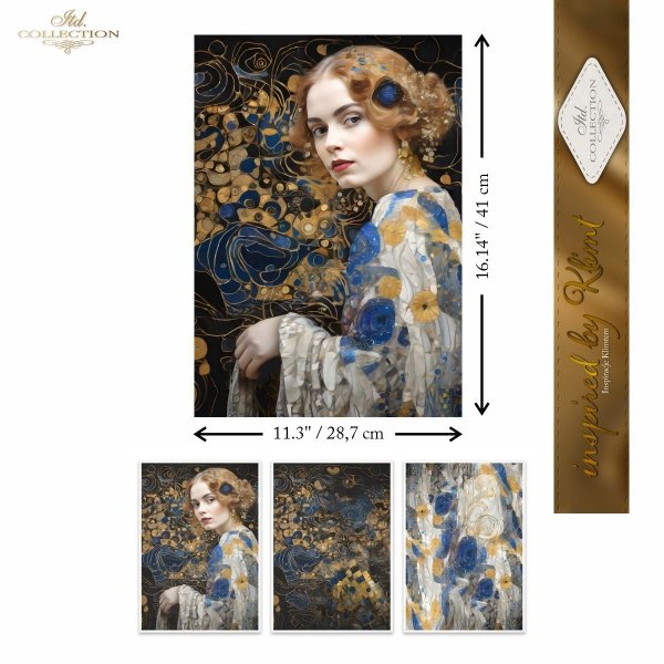 Papier decoupage morwowy FPA3003, Seria Inspired by Klimt, kobiety, zloto, dekoracyjne wzory, kamienie szlachetne, mozaiki, motywy secesyjne * Mulberry decoupage paper FPA3003, women, gold, decorative patterns, gemstones, mosaics, Art Nouveau motifs