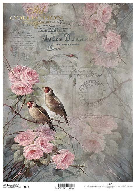 pájaros de papel decoupage, rosas*decoupage papír ptáci, růže*Decoupage Papier Vögel, Rosen