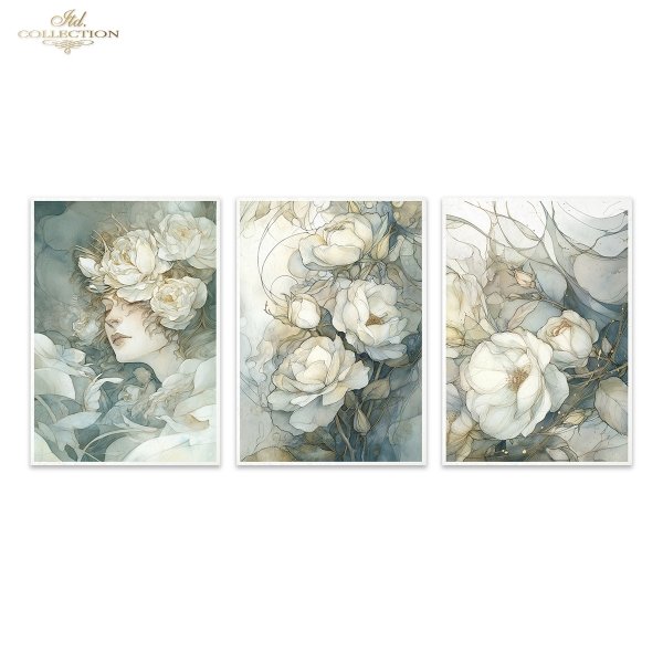 Papier decoupage morwowy FPA3017, dekoracyjne wzory, motywy kwiatowe, bukiet kwiatów, Ogród Muz, Garden of Muses * Mulberry decoupage paper FPA3017, decorative patterns, floral motifs, bouquet of flowers, Garden of Muses *Seria Garden of Muses