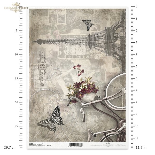 vintage, retro, kwiat, rower, damka, kosz z kwiatami, dekor, ornament, motyl, ćma, Paryż, Wieża Eifla, R725, flower, bicycle, basket of flowers, decor, ornament, butterfly, moth, Paris, Eifel Tower, Blume, Fahrrad, Blumenkorb, Dekor, Ornament, Schmetterli