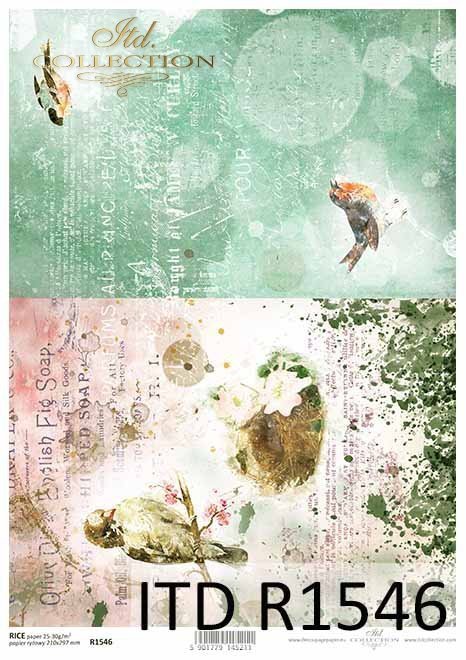 Papier decoupage ptaki, Vintage, kolaż*Paper decoupage birds, Vintage, collage