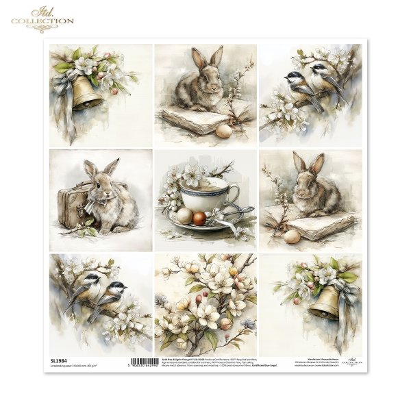 Wielkanoc, zając, królik, vintage, retro, akwarela, wiosna, sielski, wiejski, ilustracja, zwierzęta, kwiaty*Easter, hare, rabbit, vintage, retro, watercolor, spring, idyllic, rustic, illustration, animals, flowers