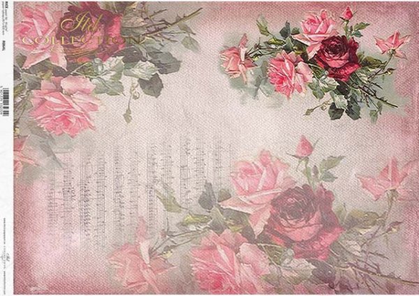 arroz papel decoupage flores, rosas, notas*Reispapier Decoupage Blumen, Rosen, Notizen
