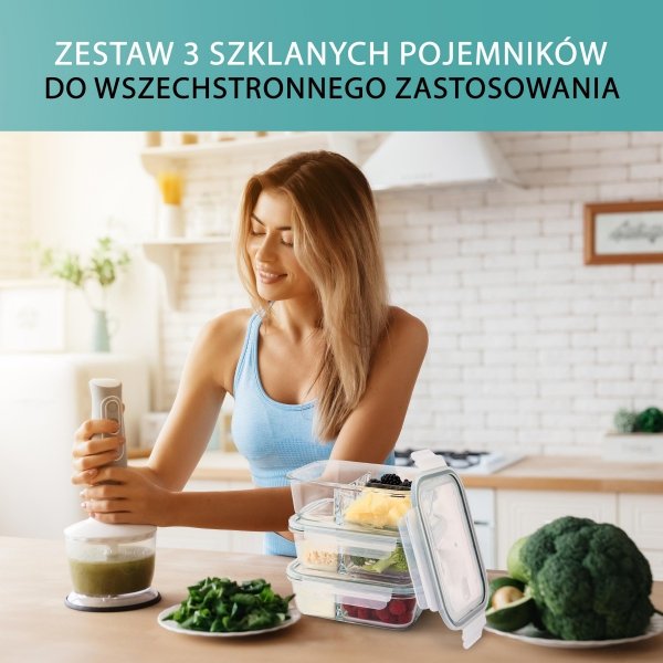 Szklane pojemniki z przegródkami 3x Classbach C-FHDM 4021 G