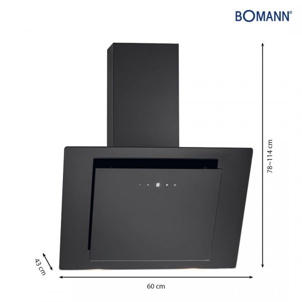 Okap kominowy kuchenny skośny 60 cm pochłaniacz Bomann DU 7603 G czarny