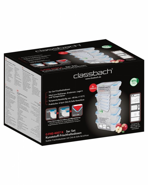 Pojemniki do przechowywania żywności 5x 1000 ml Classbach C-FHD 4007 K
