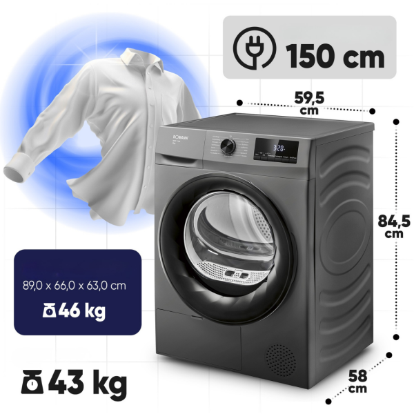 Suszarka bębnowa z pompą ciepła Bomann WPT 7154 (antracyt)