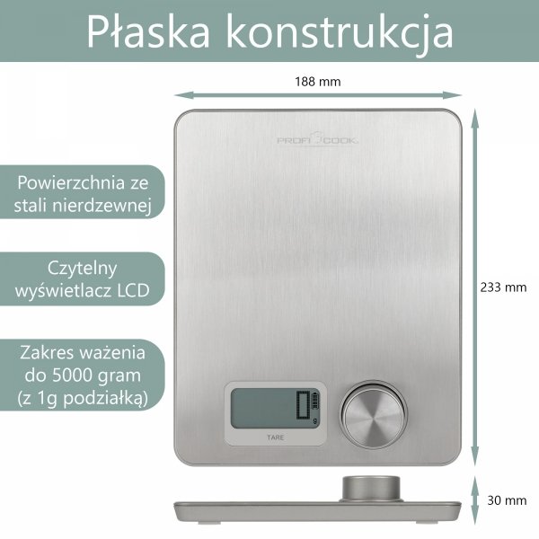Kinetyczna waga kuchenna ekologiczna, bez baterii ProfiCook PC-KW 1263