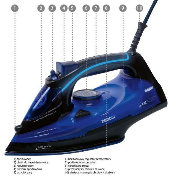 Żelazko parowe, ceramiczne z samooczyszczaniem, mocne 2800 W Clatronic DB 3755