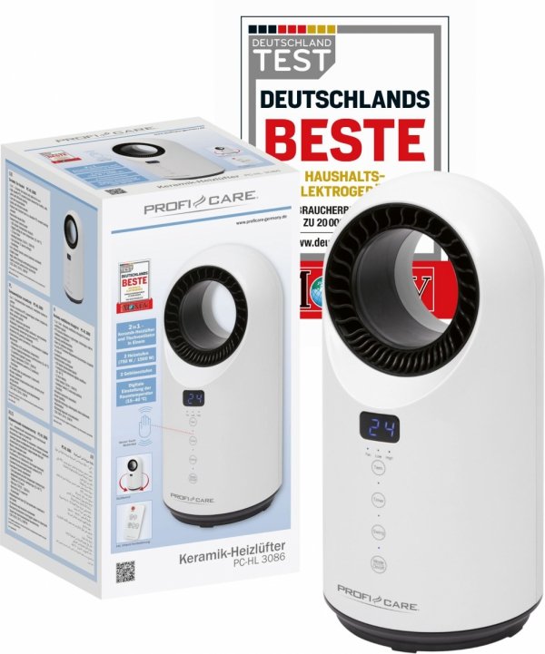 Ceramiczny grzejnik elektryczny, termowentylator, farelka + Pilot 1500 W ProfiCare PC-HL 3086