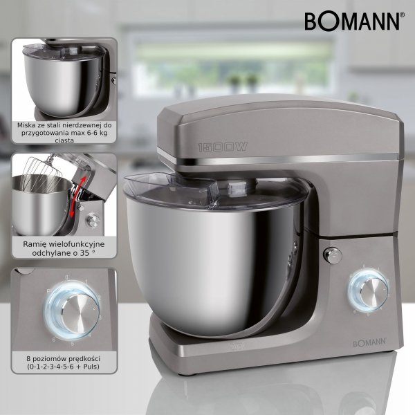 Mikser planetrany, robot kuchenny Bomann KM 6036 CB  (tytanowy/szary)