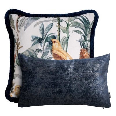 Navy-White Decorative Pillow Set with Parrots
