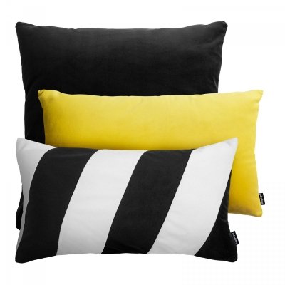 Czarno żółty zestaw poduszek dekoracyjnych Pram + Stripes