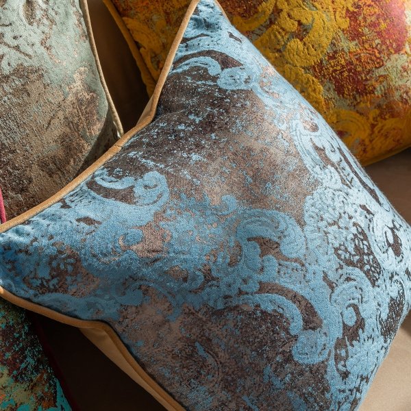 Himmelblau-Beige Dekokissen Gold 40x40 cm