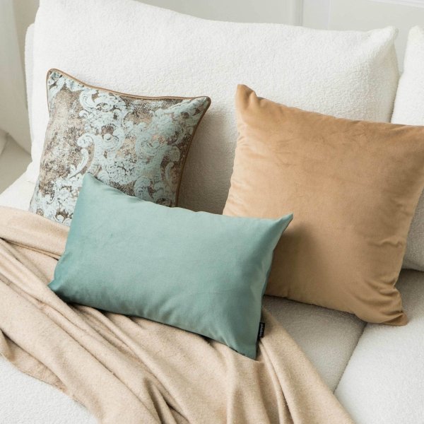 Beige-Mint Set Dekokissen Velvet+Gold