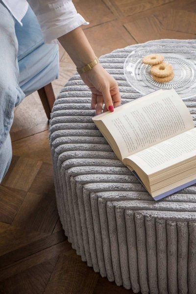 Großer runder Beiger Pouf CORD 60x30