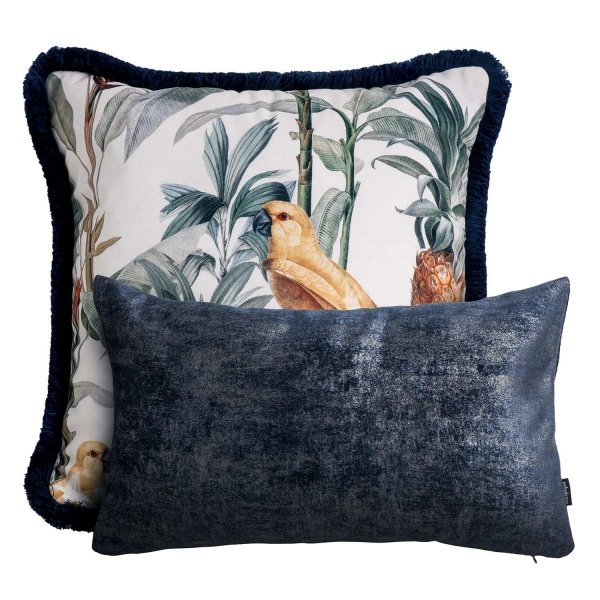 Navy-White Decorative Pillow Set with Parrots