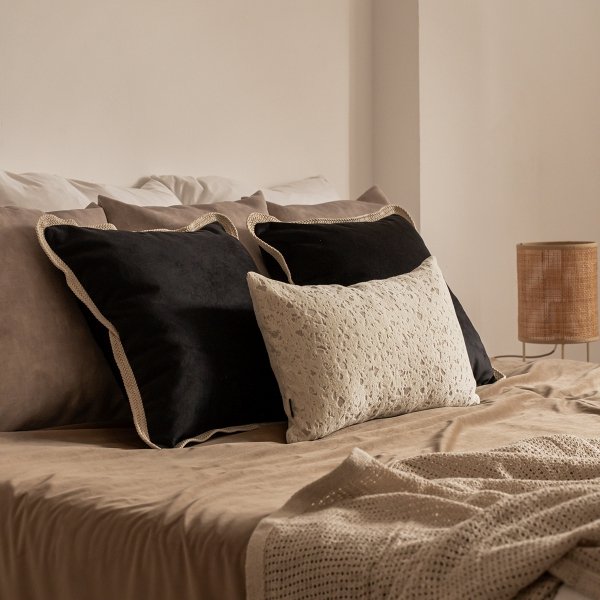 Tesse Black Decorative Cushion with Beige Braiding 45x45